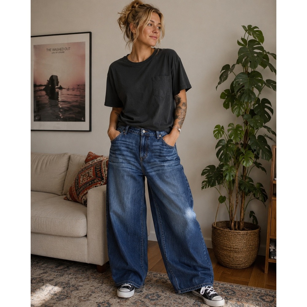 NWT Lucky Brand Size 4 27 Wide Leg Palazzo Jeans Blue High Rise Seam Front 1193 - Picture 1 of 10